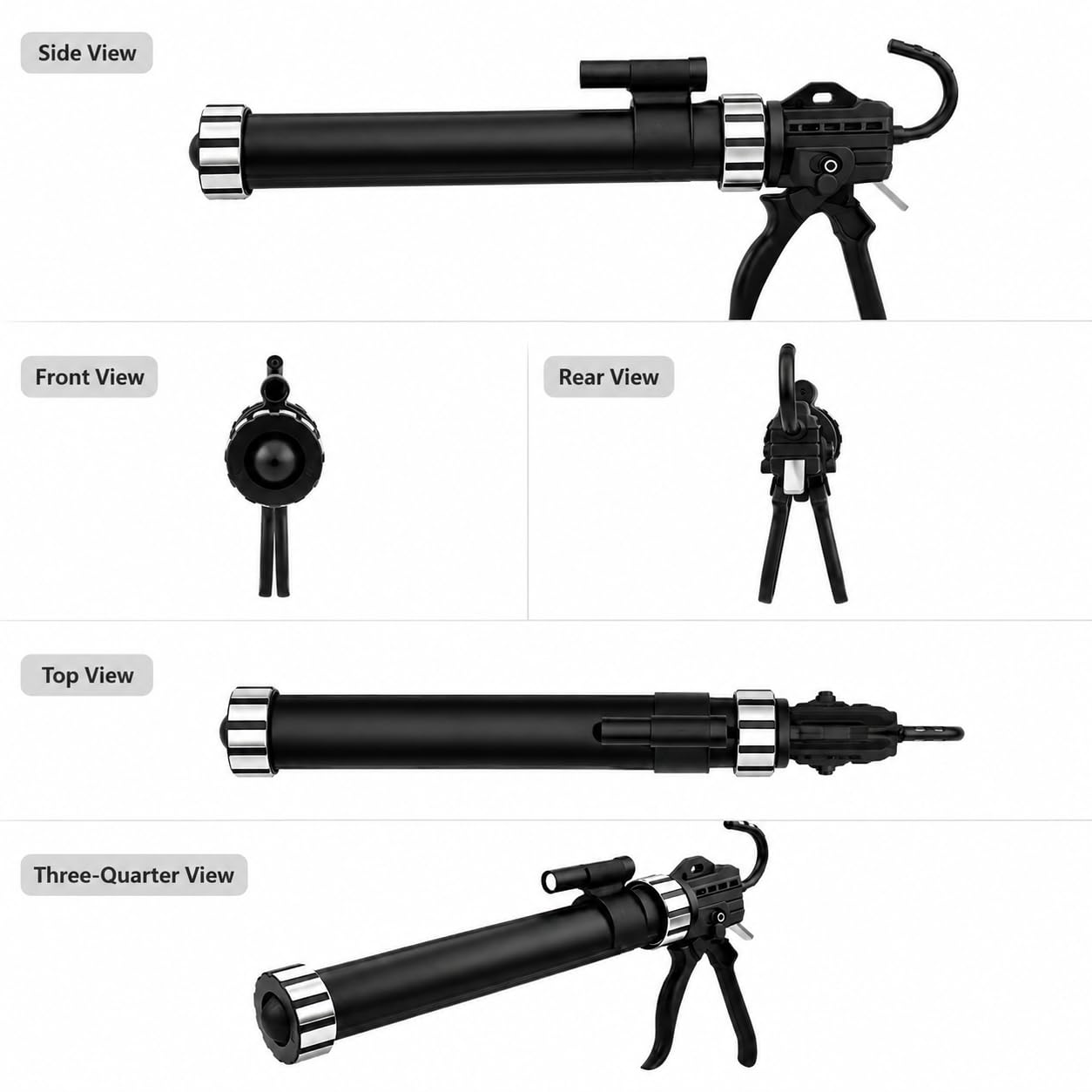 Pistolet do uszczelniacza, ręczny aplikator uszczelniacza z 19 łożyskami | Napęd 19-łożyskowy, aluminiowy cylinder, obrót 360° i podświetlenie USB LED do kontrolowanego uszczelniacza(With lights-B)