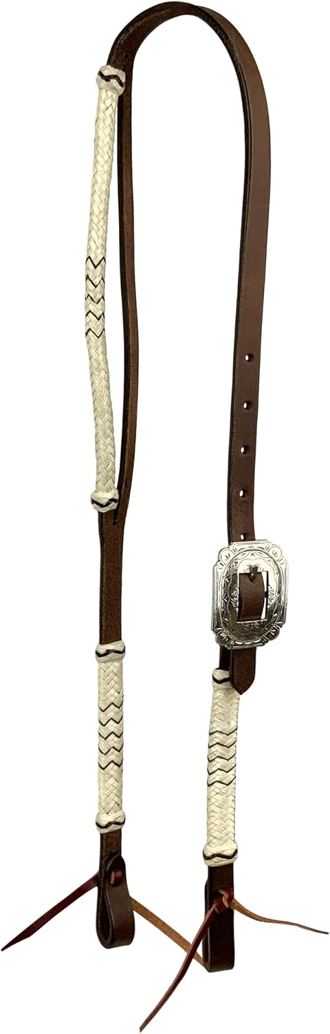 Showman Dark Brown Argentina Cow Leather Split Ear Headstall w/Rawhide Lacing