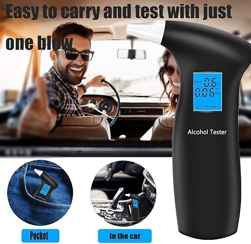 Miniatura 4 de Alcoholímetro, probador de alcohol de aliento personal portátil con boquillas reemplazables, con pantalla LCD azul digital, alcoholímetros para uso