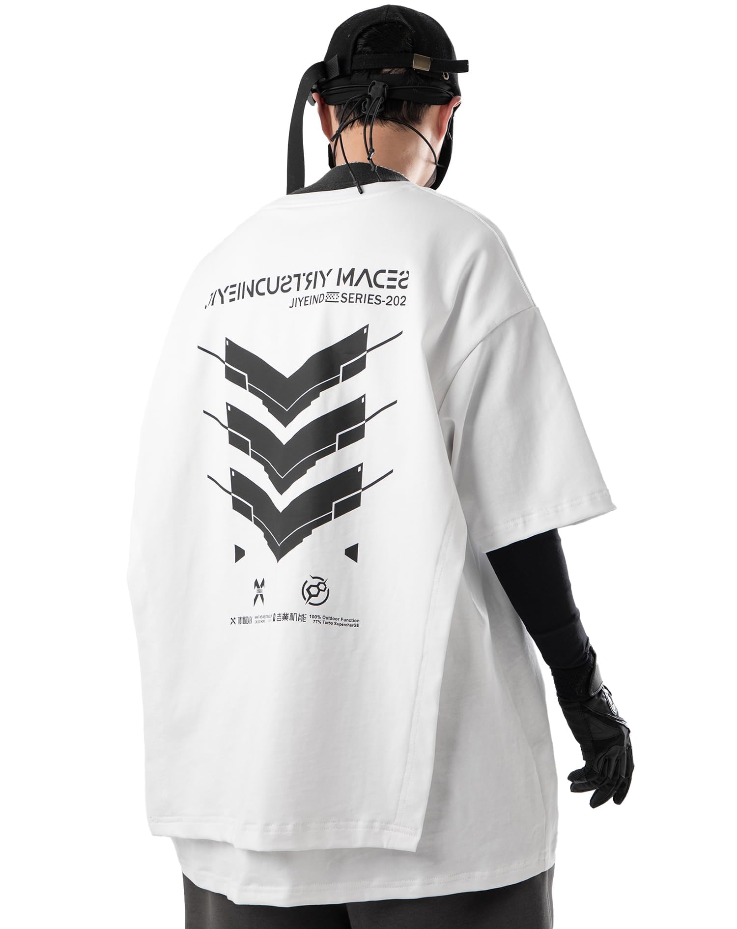 Niepce Inc Streetwear Cyberpunk Elbow Sleeve Graphic Tees Men