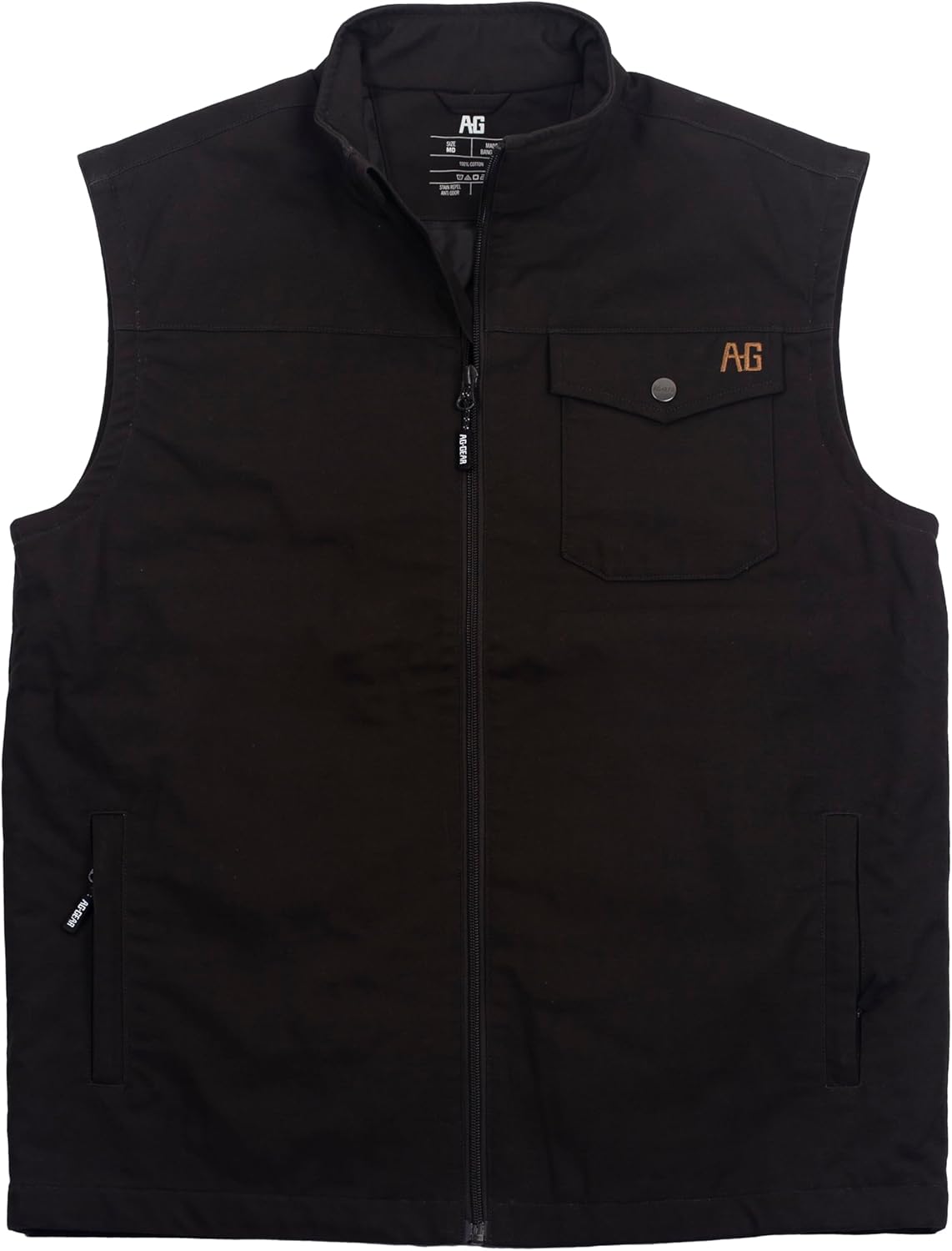 AG-GEAR Men's Winston Vest, Wind Resistant Cotton-Performance Work Vest, Full-Zip, Quilted Interior Lining, Snap Front Pocket