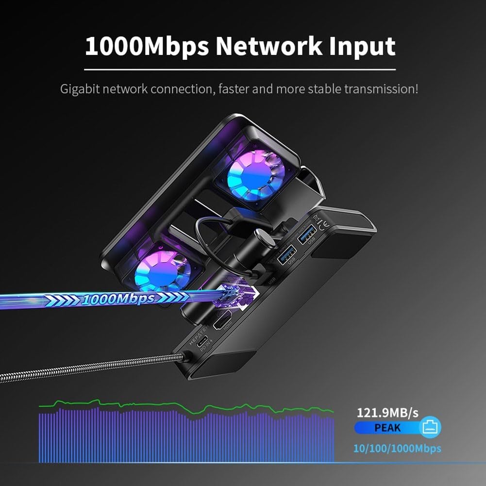 Docking station con ventole di raffreddamento per console portatili | HDMI 4K a 144Hz | Ricarica rapida 85W | Gigabit Ethernet | Hub USB 3.1 | Compatibile con Ally-X| Deck| Per (nero)