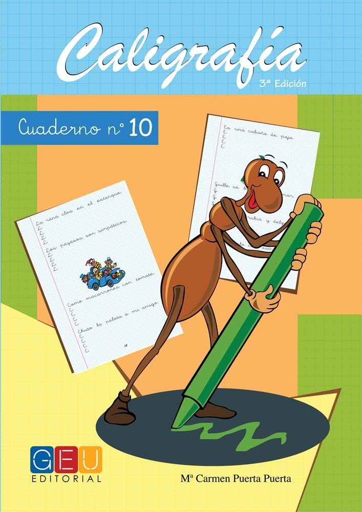 Caligrafía con pauta de cuadrícula - Cuaderno 10 / Editorial GEU/ Mejora la escritura / Correcta realización del trazo / Cuadrícula de 3 mm