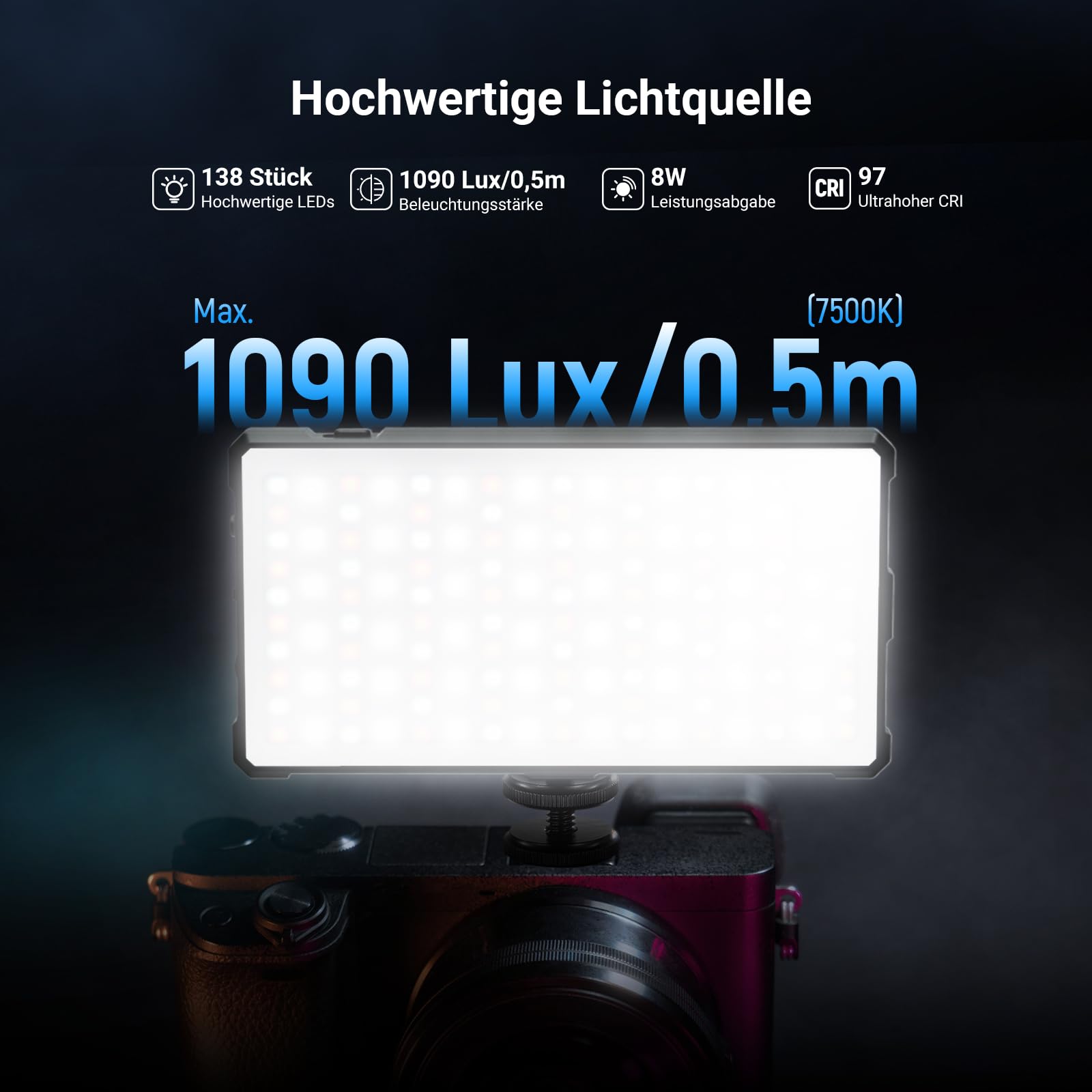 NEEWER Basics SL90C Voll RGB LED Kamera Videolicht mit Tischstativ | 8W, CRI97, 2700K-7500K, 17 Scenes, 4000mAh, Metall Tragbares kleines LED Panel Licht, DSLR Streaming Fotografie Lighting