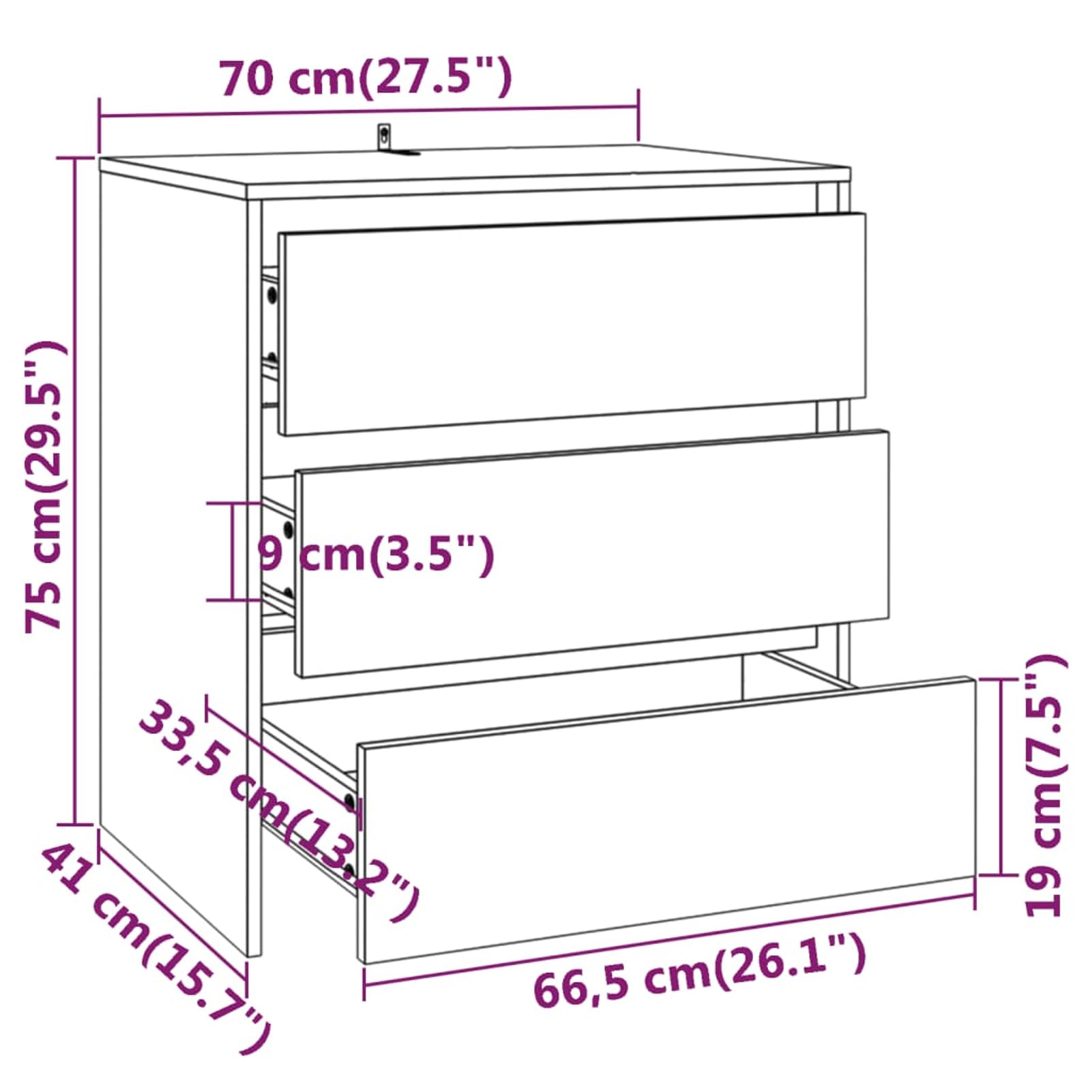 Kredens szary betonowy, 70 x 41 x 75 cm, materiał drewnopochodny z 3 szufladami – minimalistyczny mebel do salonu zapewnia porządek w przestrzeni do przechowywania i dekoracji