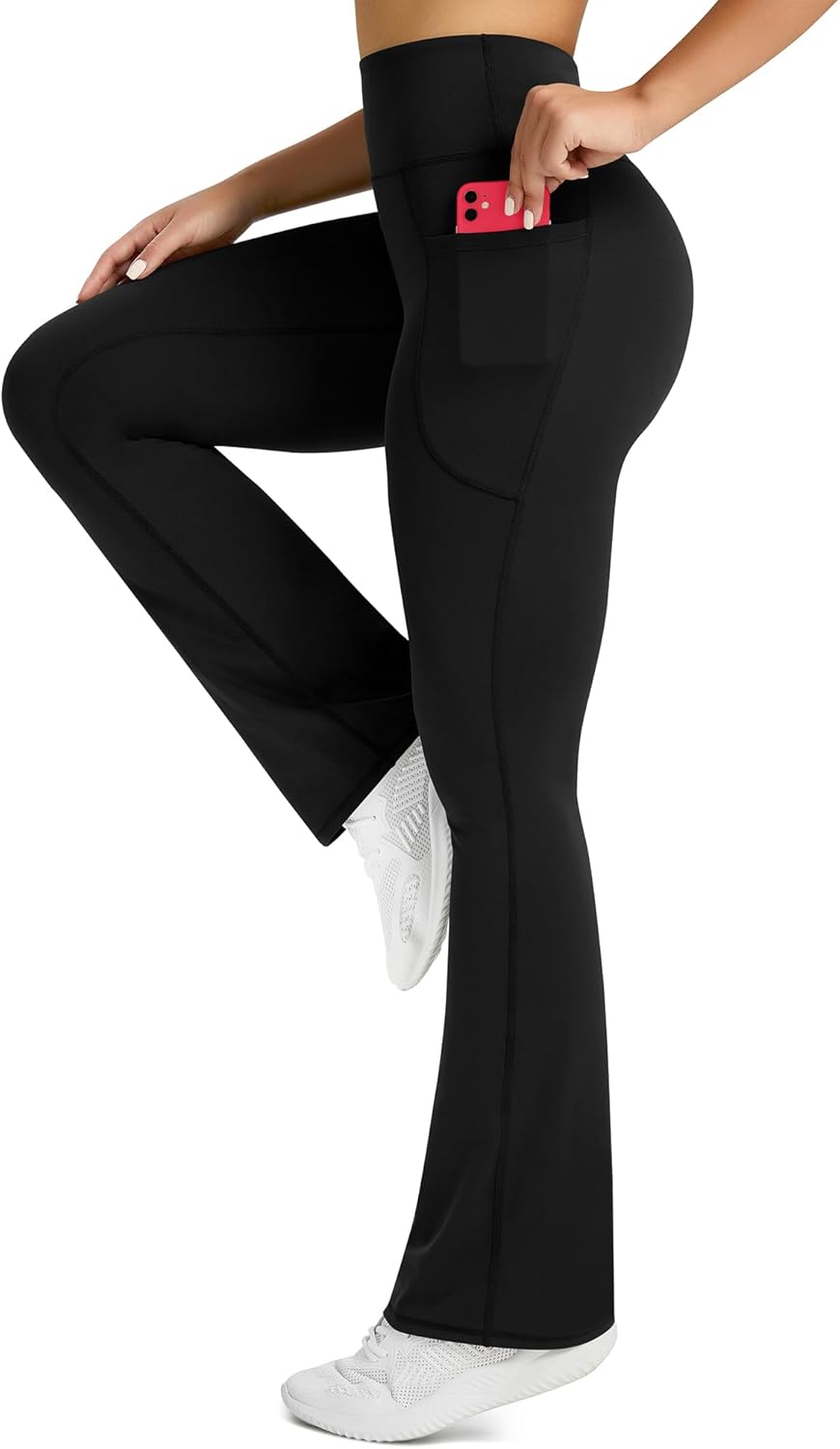 Womens Flared Yoga Pants with Pockets, High Waisted Flare Leggings Bell Bottom Bootcut Yoga Dress Pants - Image 2
