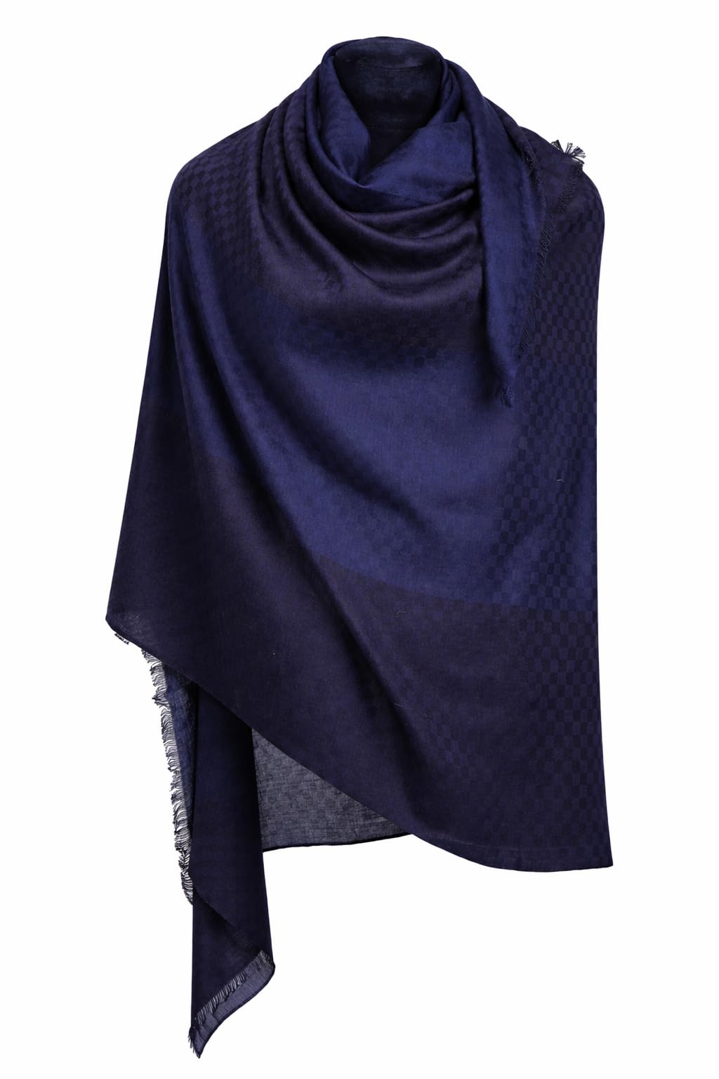 Cashmere Silk Wool Reversible Stole – Black & Navy Small Check, Size 90x200 cm | Luxury Designer Stole | VIC-CSW-RS92SC-image-11