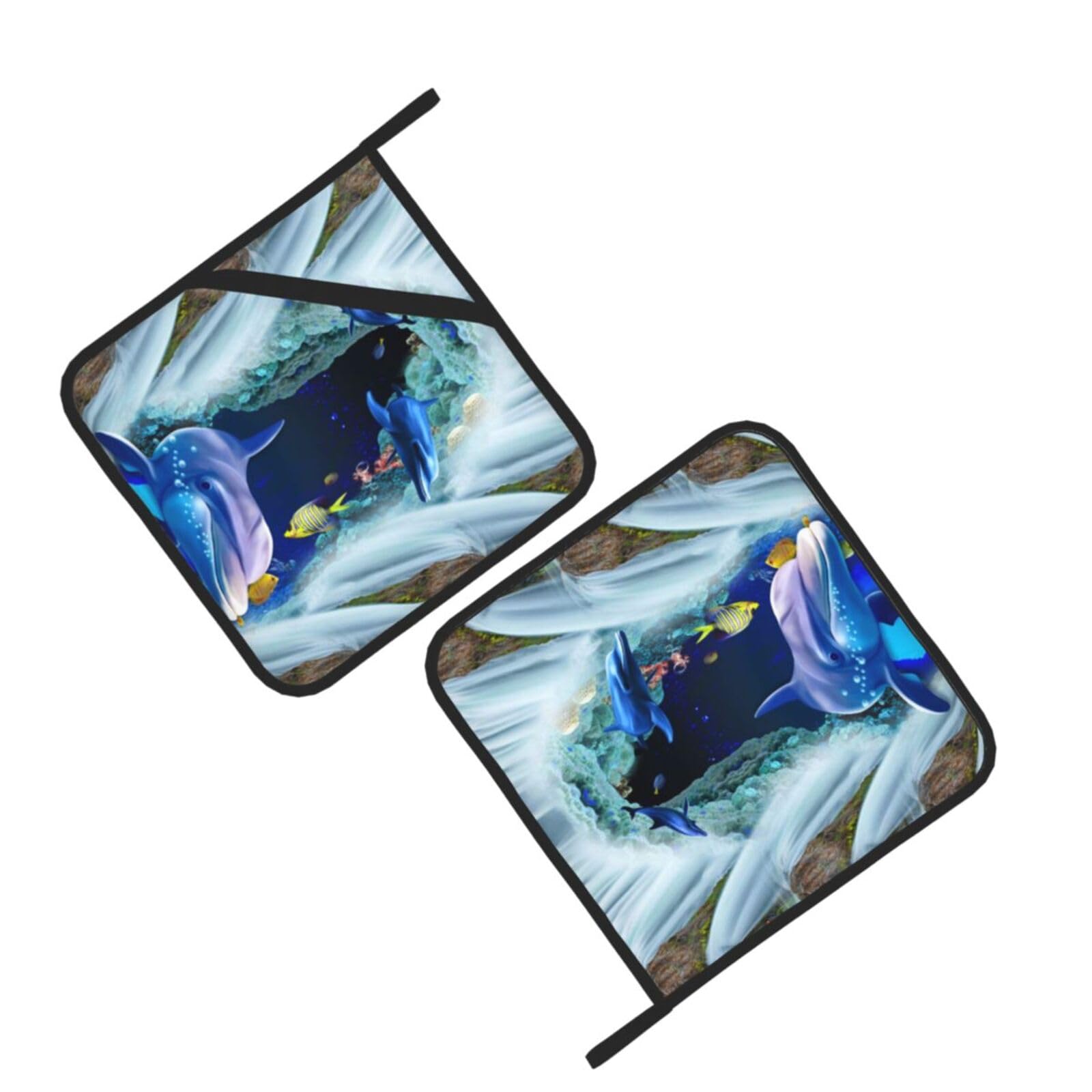 Dolphin Printed Oven Pot Holders Set of 2 Pcs Heat Resistant Kitchen Microwave Potholders for Cooking Baking Grilling
