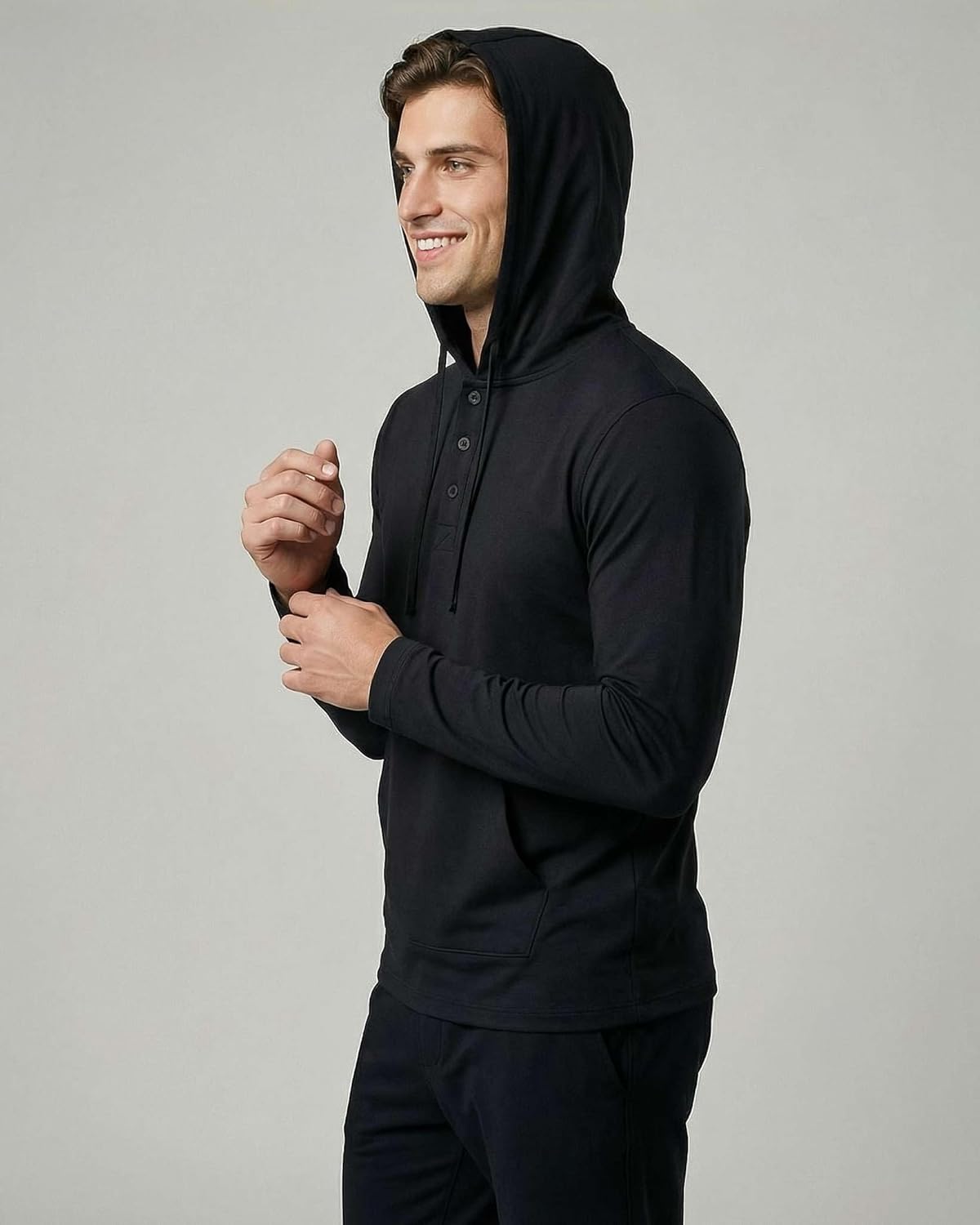Real Essentials 3 Pack: Men's Cotton Henley Pullover Hoodie Casual Workout Comfort Long Sleeve Hooded Sweatshirt Big & Tall - Image 6