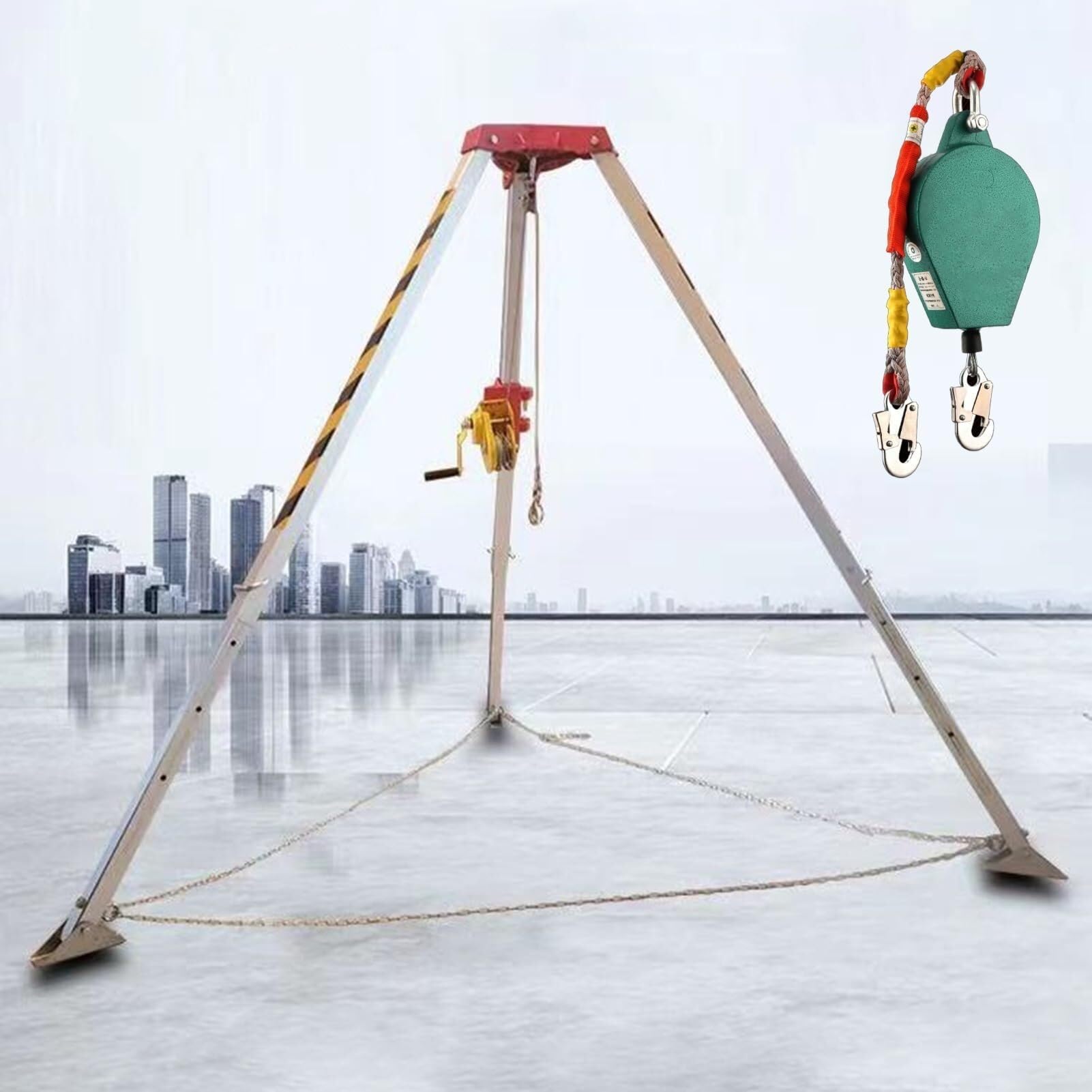 Confined Space Rescue Tripod Kit - 2600Lbs Winch, Fall Protection System for Sewer, Tunnel & Well Emergency Rescues, Anti-Dropping Device Included, Durable & Reliable