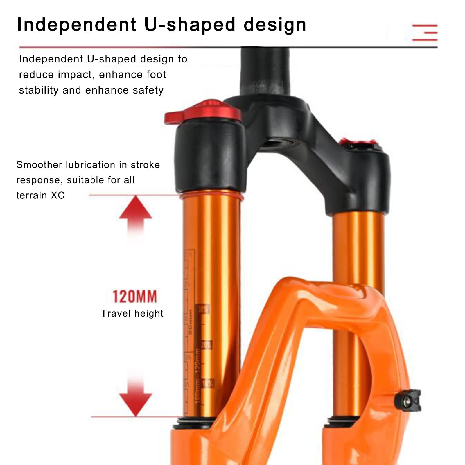 Forcella Anteriore Ammortizzata in Lega di magnesio, Escursione 100 mm, per Mountain Bike XC/AM/FR, Tubo sterzo Dritto da 1-1/8", con Accessori.