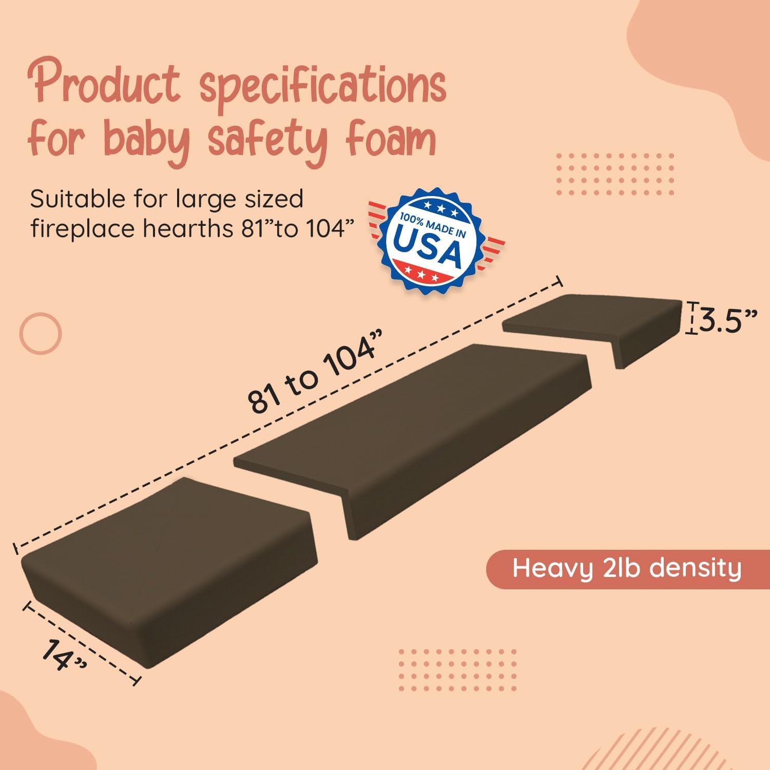 Soft Seat Edge Cushion Fireplace Hearth Guard Bumper Pad Child Proof Padding (Large, Brown-fits Width from-81-104")