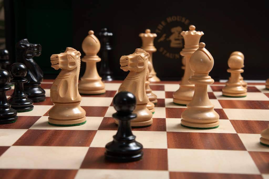 The House of Staunton The Grandmaster Chess Set, Box, and Board Combination - Ebonized Boxwood