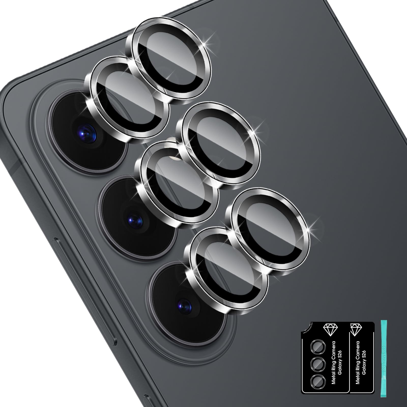 Funrae Kameraschutz für Samsung Galaxy S26 5G für Panzerglas [2 Stück], 9H Härte Objektivschutz Kamera Linse Schutz, Ultra HD Anti-Kratzen Individuelle Ring aus Metall Linse Schutzfolie-Schwarz