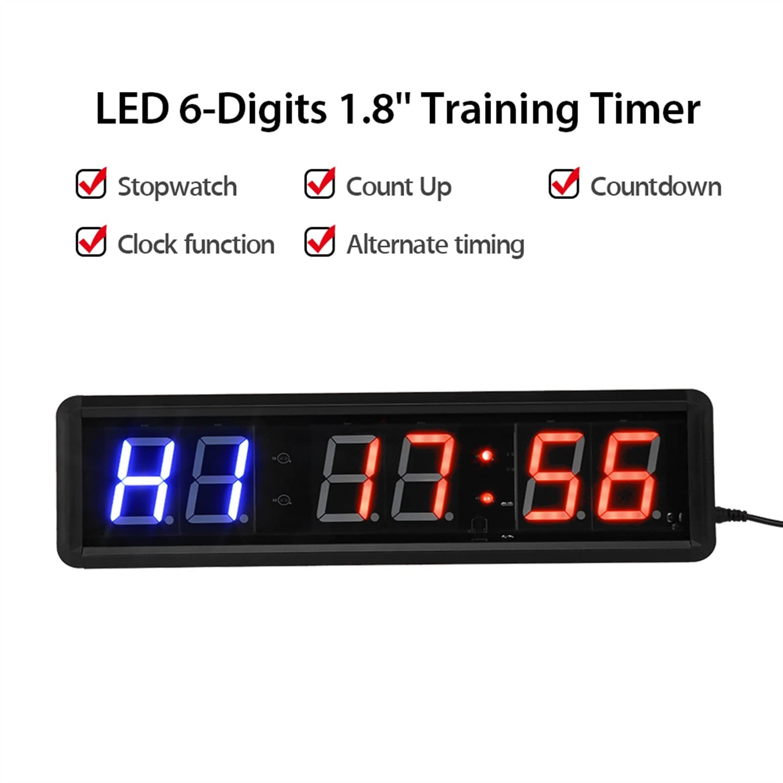 Grande Horloge LED 6 chiffres LED 1.8 Pouce affichage gymnase de formation intervalle d'entraînement minuterie murale horloge à distance chronomètre électronique