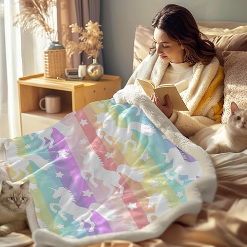 Miniatura 3 de Sleepwish - Manta de sherpa de unicornio arcoíris, súper suave y acogedora, manta de forro polar de felpa de fantasía, decoración de habitación de