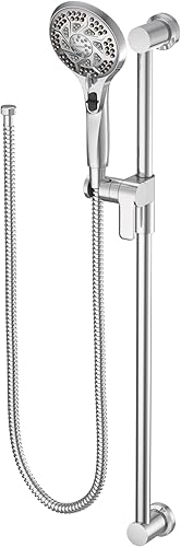 Moen 3671EP Ducha de mano masajeadora de 5 funciones con pausa de palanca, incluye barra deslizante de 30 pulgadas y manguera de 69 pulgadas, cromo
