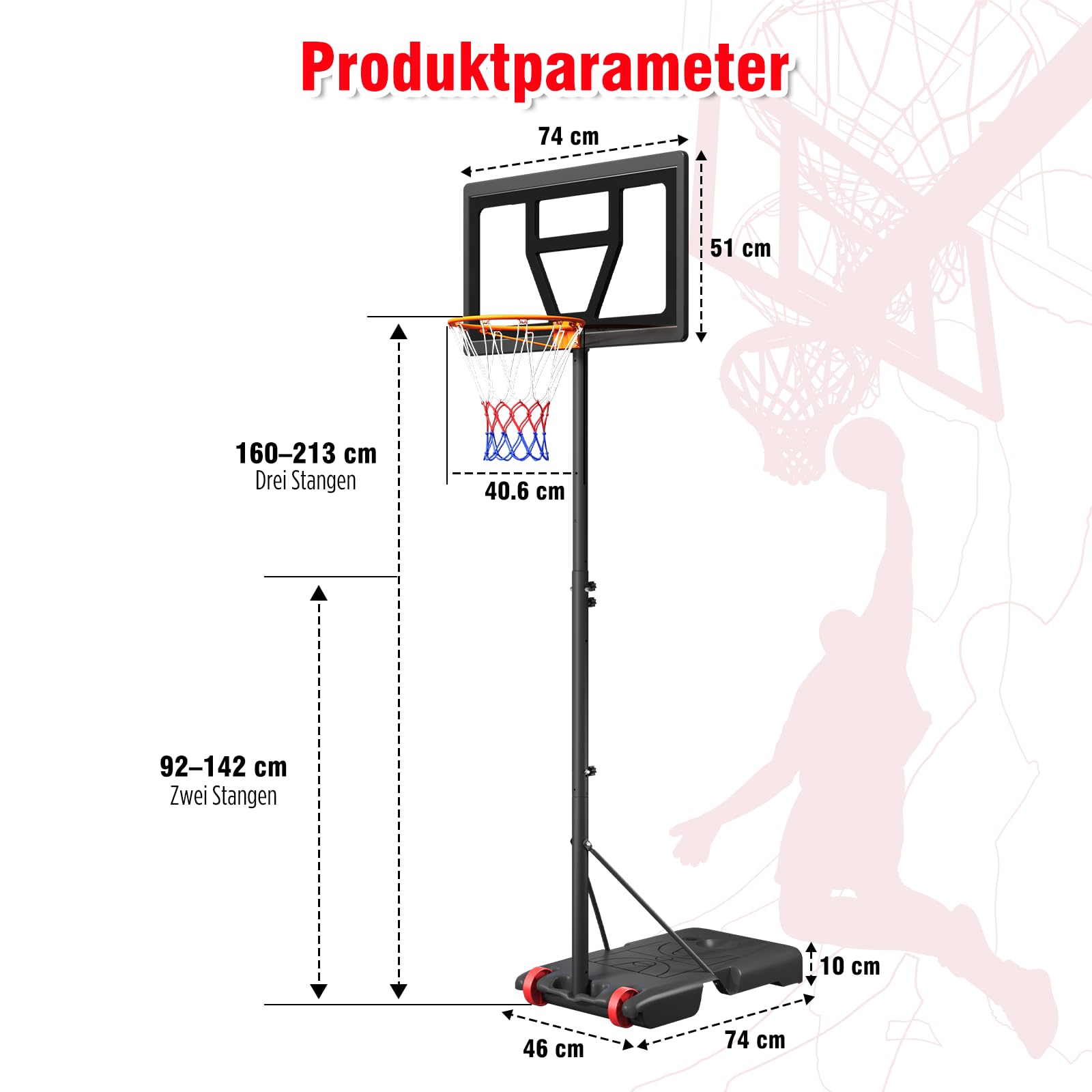 Dripex Basketballkorb Outdoor Kinder, Basketballkörbe mit Ständer Höhenverstellbar 3-7 FT
