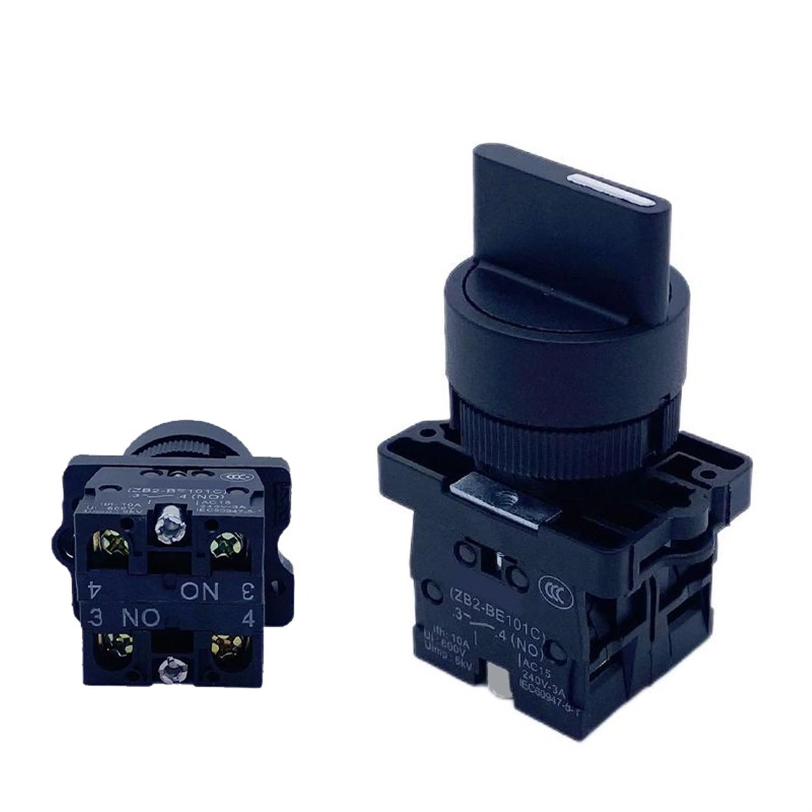 XB2-ED Electrical Rotary Switch Knob 10A 660V Black 2/3 Positions Button Selector Self-locking Fixed Type 1Pcs(3 Position 1NO1NC)