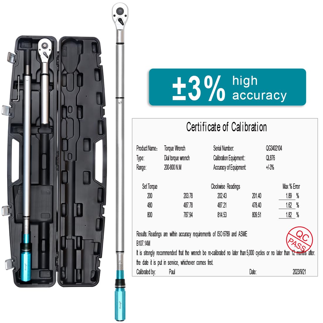 Awang Chiave dinamometrica a scatto da 3/4" Chiave dinamometrica regolabile a doppia direzione 200-800NM, precisione ± 3%