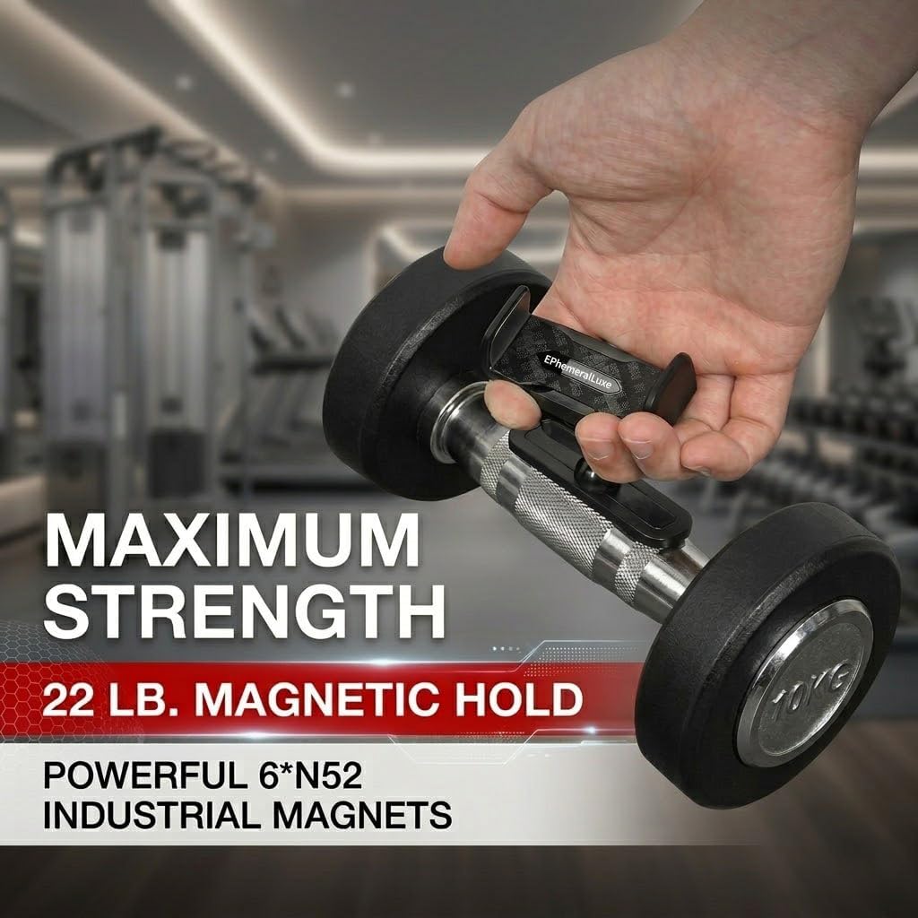 Gym Magnetic Phone Holder, 360° Adjustable Magnetic Phone Mount Attach to Metal Surface, Gym Magnet Phone Cradles Compatible with All 4.7-6.5" Smartphones