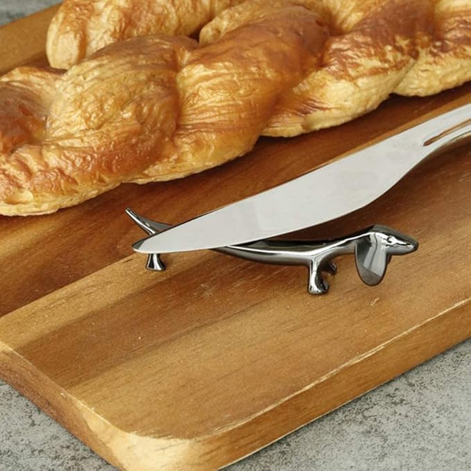 Rddconkit 304 Stainless Steel Chopsticks Spoon Fork Rest Holder Rack Stand 4 Pcs (Dachshund)