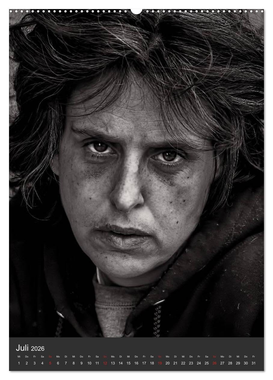 Obdachlos. Die Gesichter der Armut (hochwertiger Premium Wandkalender 2026 DIN A2 hoch), Kunstdruck in Hochglanz: Bilder vom glücklosen und einsamen Leben auf der Straße (CALVENDO Menschen)