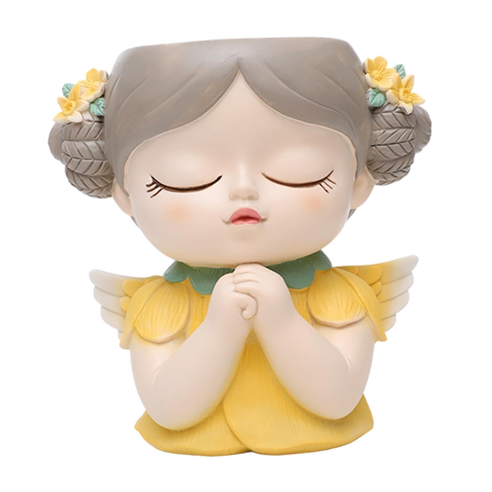 mophrati Mini Resin Flower Pot With Fairy Girl Ornament Container, Style A