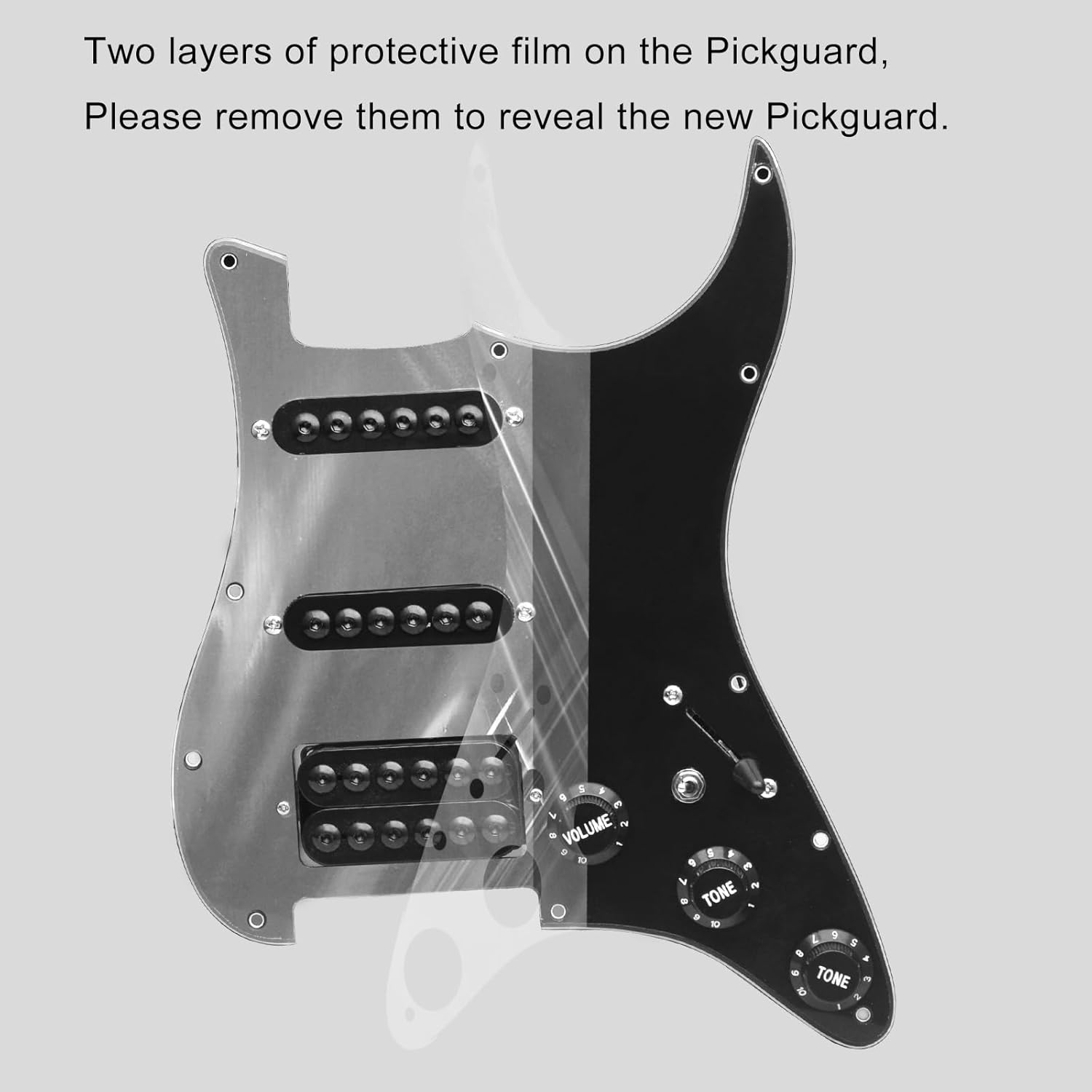 SAPHUE SSH-Coil Splitting Electric Guitar Pickguard Two Mini Humbucker + ONE Humbucker(9K/9K/15K)+Silence Switch Loaded Prewired Scratchplate (Black-Black)