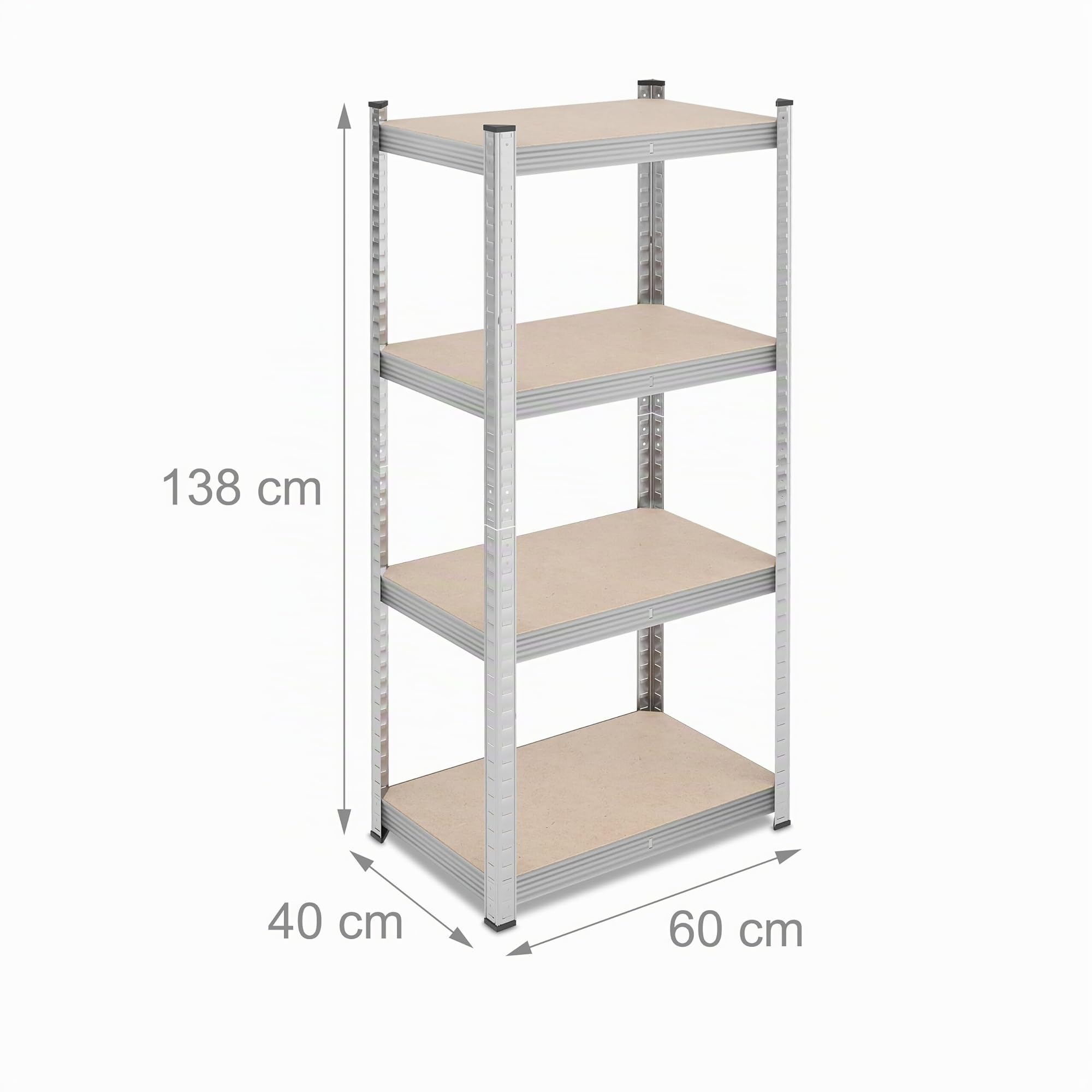 Relaxdays Estantería Metálica, 200 kg, Cargas Pesadas, Sótano, Taller, Acero Galvanizado, 138 x 60 x 40 cm, Plateado