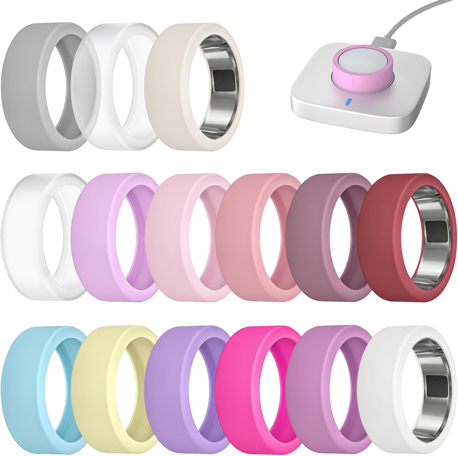 15 Pack Cover Compatible with Oura Ring Gen 4/ Gen 3 - Charging Directly with Protector, Anti-Scratch Elastic Thin Silicone Case for RingConn Gen 3/ Gen 2