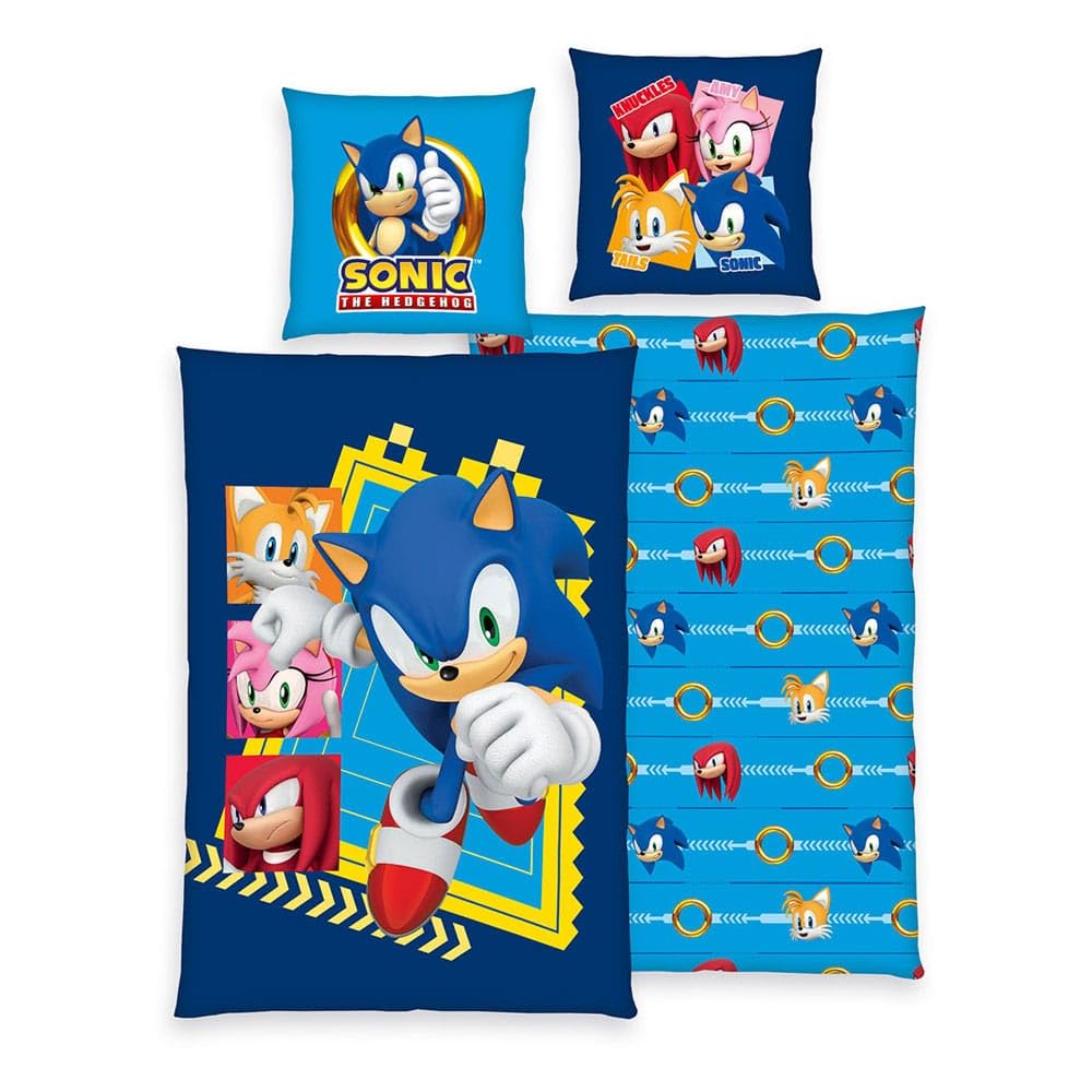 Herding Sonic Bed Linen, Pillowcase Approx. 80 x 80 cm, Duvet Cover Approx. 135 x 200 cm, with Zip and Reversible Motif, 100% Cotton/Renforcé