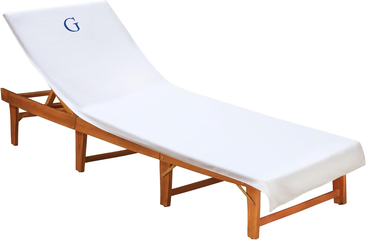 COTTON CRAFT Monogrammed Pool Lounge Chair Cover - Hotel Spa Chaise Embroidered Beach Chair Towel - Soft Absorbent 100% Ringspun Cotton Terry - Oversized 32 inch W x 82 inch L x 7 inch Pocket- White G