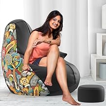 Biggie Bean Bag Chair 3XL with Beans Filled-Pop Prints-Printed Designer Bags-Where Prints Meet Personality with Free Cushion & Footrest (Matching Color : Printed, Sports - H - Black Green)