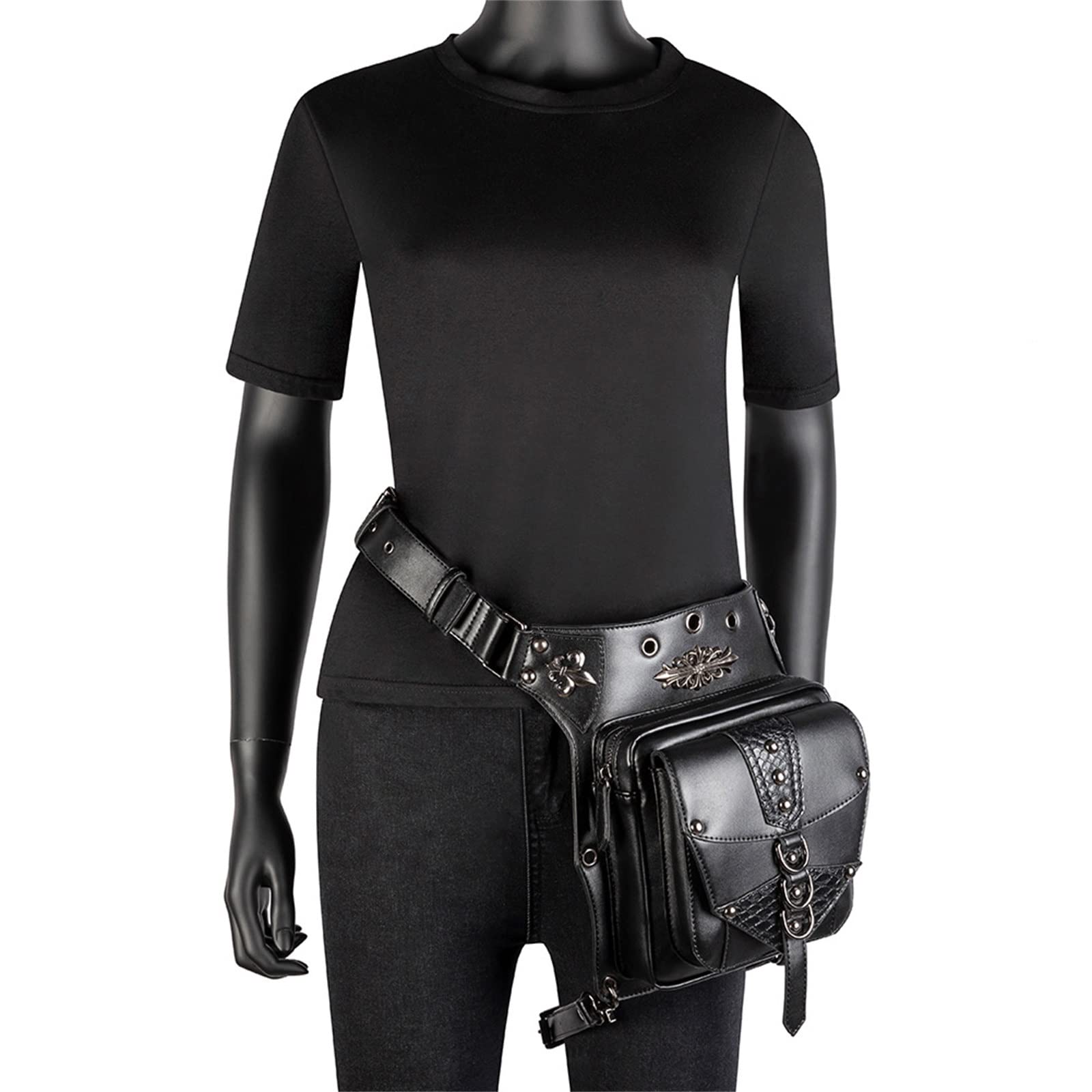 Riñonera Punk Bolsa de Bolsa Mochila Negra Paquete Senderismo al Aire Libre para Ciclismo Senderismo