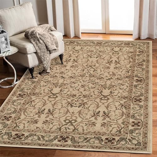 SUPERIOR Indoor Area Rug, Traditional Floral Scroll Décor,4'x6', Ivory Z