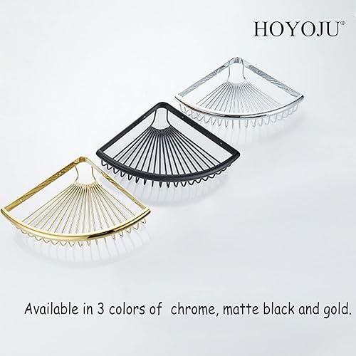 Miniatura 7 de HOYOJU Cesta de ducha de esquina de latón para baño, organizador de estante de baño, color negro mate