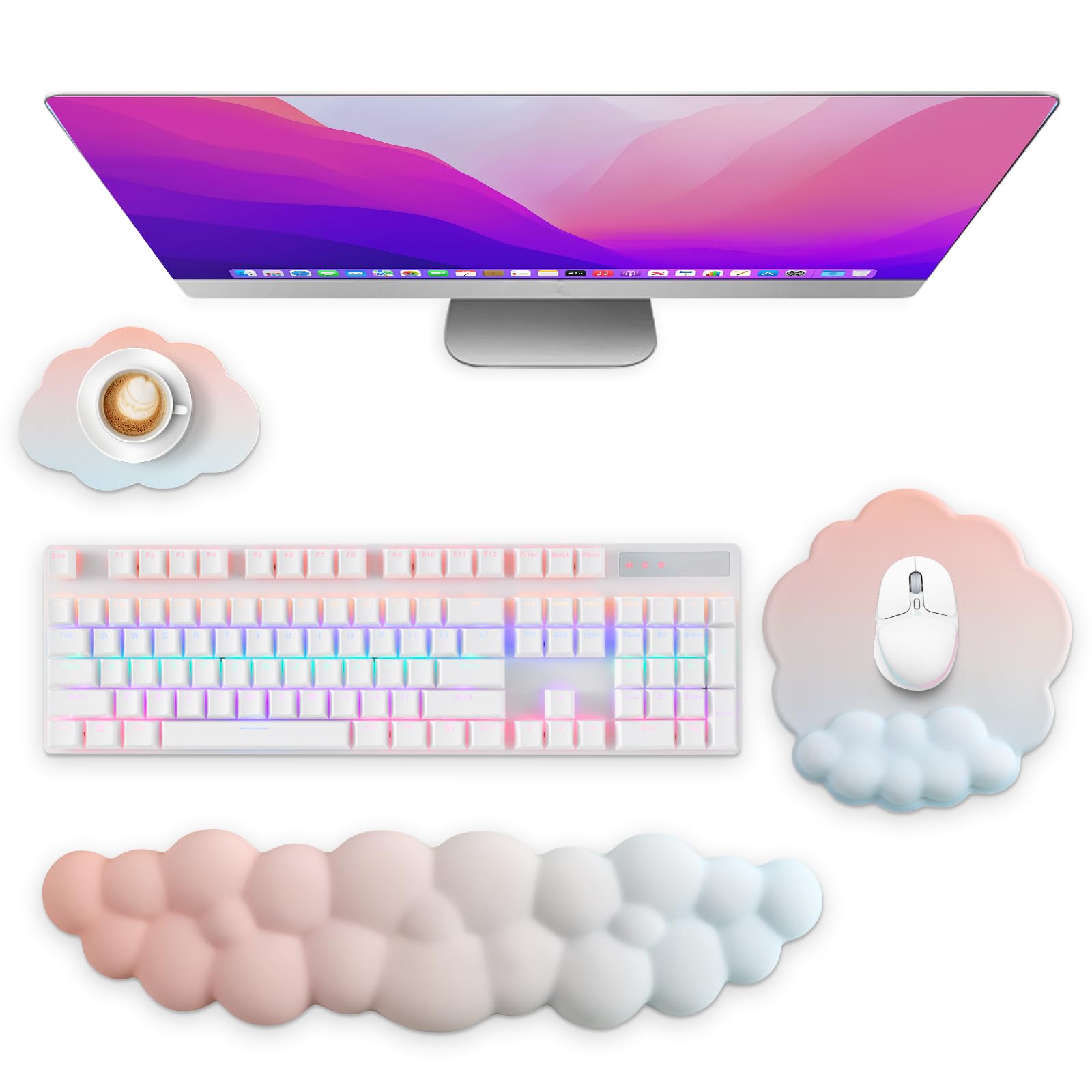 Poggiapolsi Tastiera e Mouse Memory Foam Ergonomico Antiscivolo Bianco