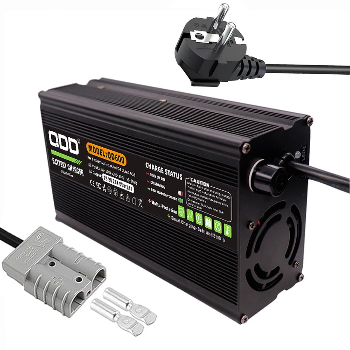 QDD LiFePO4 ładowarka do akumulatorów 29,2 V 20 A z lampką kontrolną LED, funkcja bezpieczeństwa, odpowiednia do akumulatorów 8S 24 V 25,6 V LiFePO4