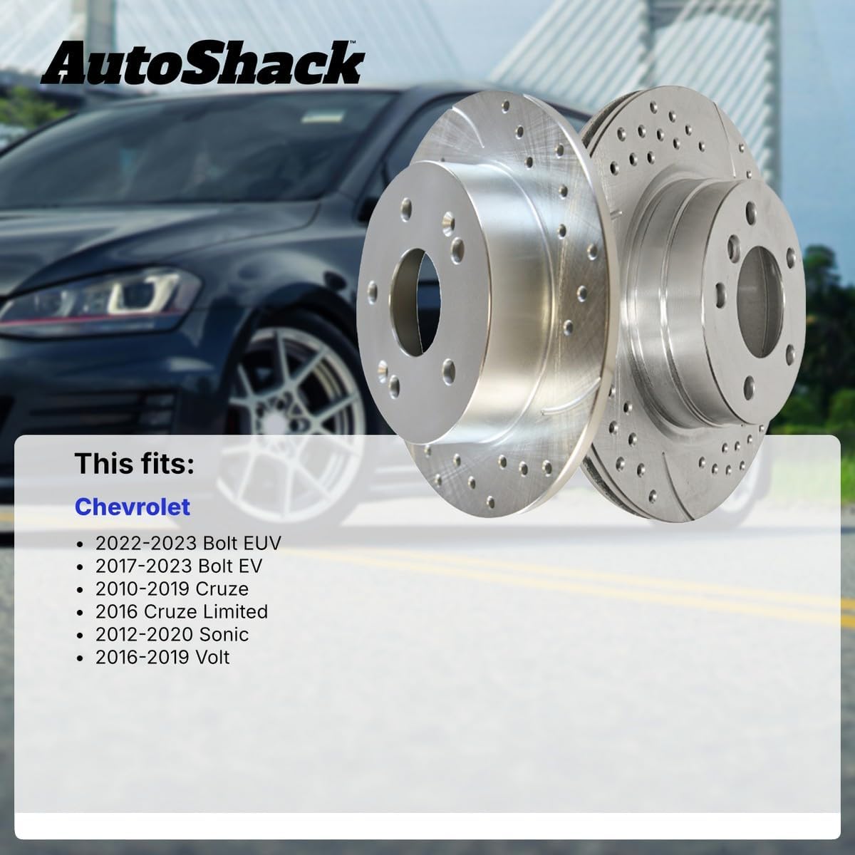 AutoShack Front Vented Drilled & Slotted Silver Zinc Coated Brake Rotors 2-PC Set Replacement for 2010-2019 Chevrolet Cruze 2012-2020 Chevrolet Sonic SilverShield Pro 10.87" (276 mm)