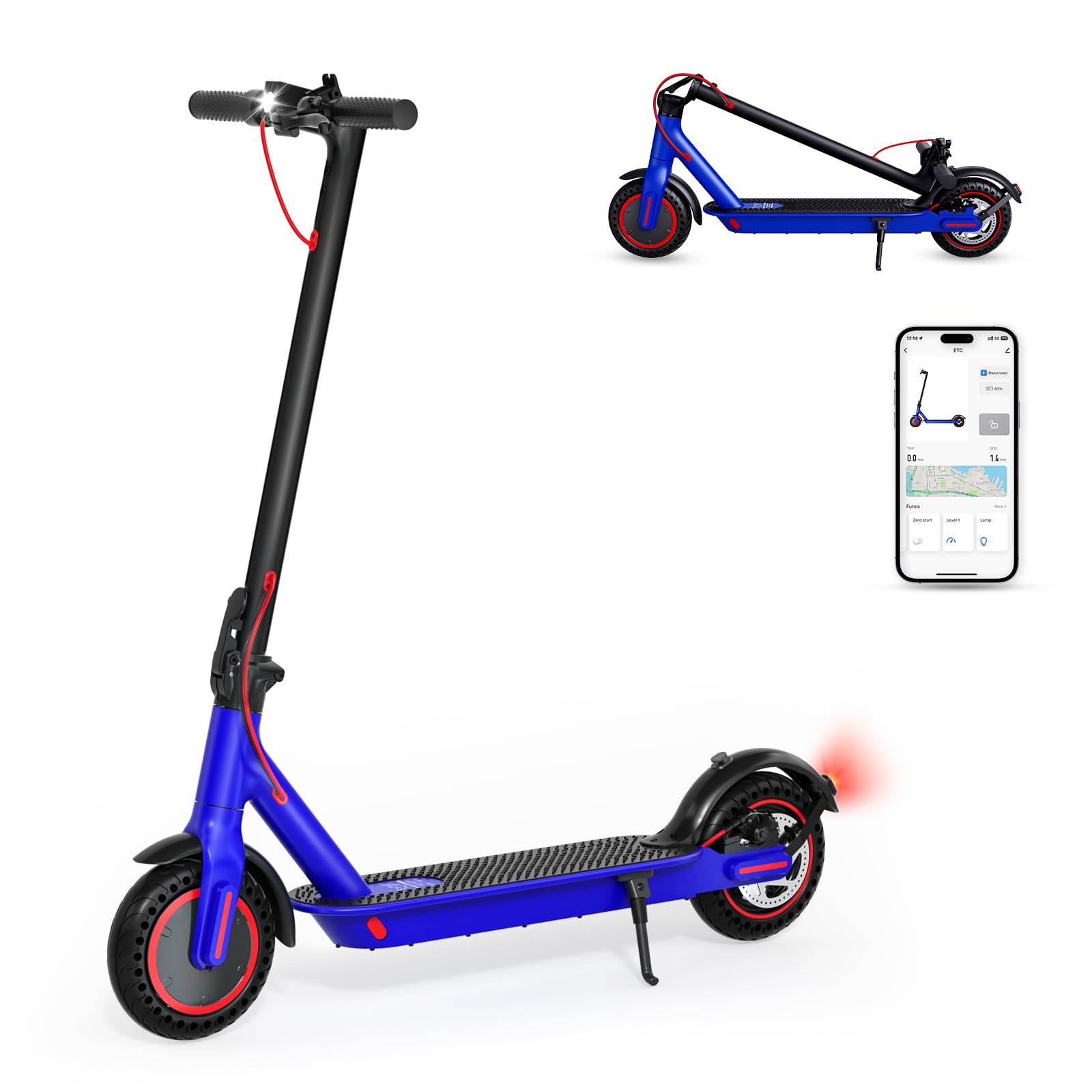 RIDWIND 500W Peak Motor Electric Scooter Adults, 20 Miles Range, 15.5Mph Adult Scooter, Dual Braking System, Portable Folding Commuting Escooter for Adults Teens with APP Control (Blue)