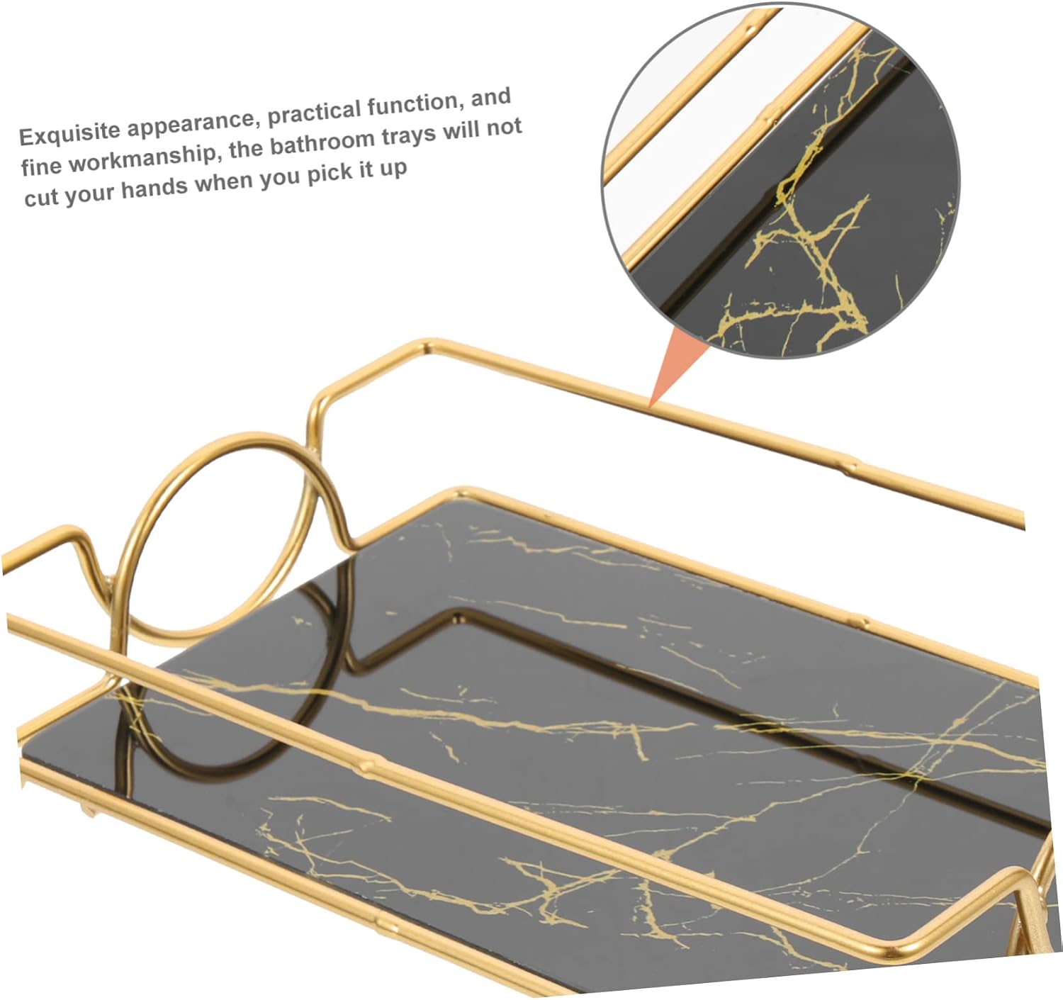 Luxshiny Bathroom Vanity Tray Marble Cosmetic Organizer with Storage Holder for Jewelry Perfume and Small Accessories Elegant Gold Black Vanity Organizer for Dresser Sink Bedroom and Living