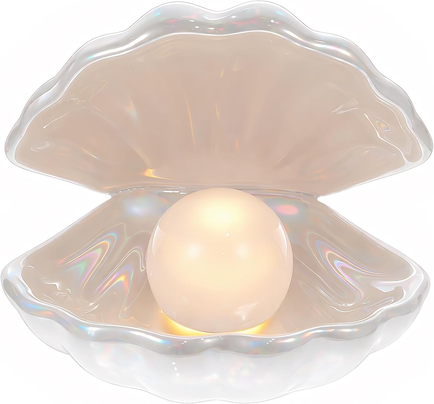 IMIKEYA Ceramic Shell Pearl Light, White LED Clam with Pearl Light in Shell Lamp for Tabletop Decoration, Souvenir, Birthday Gift