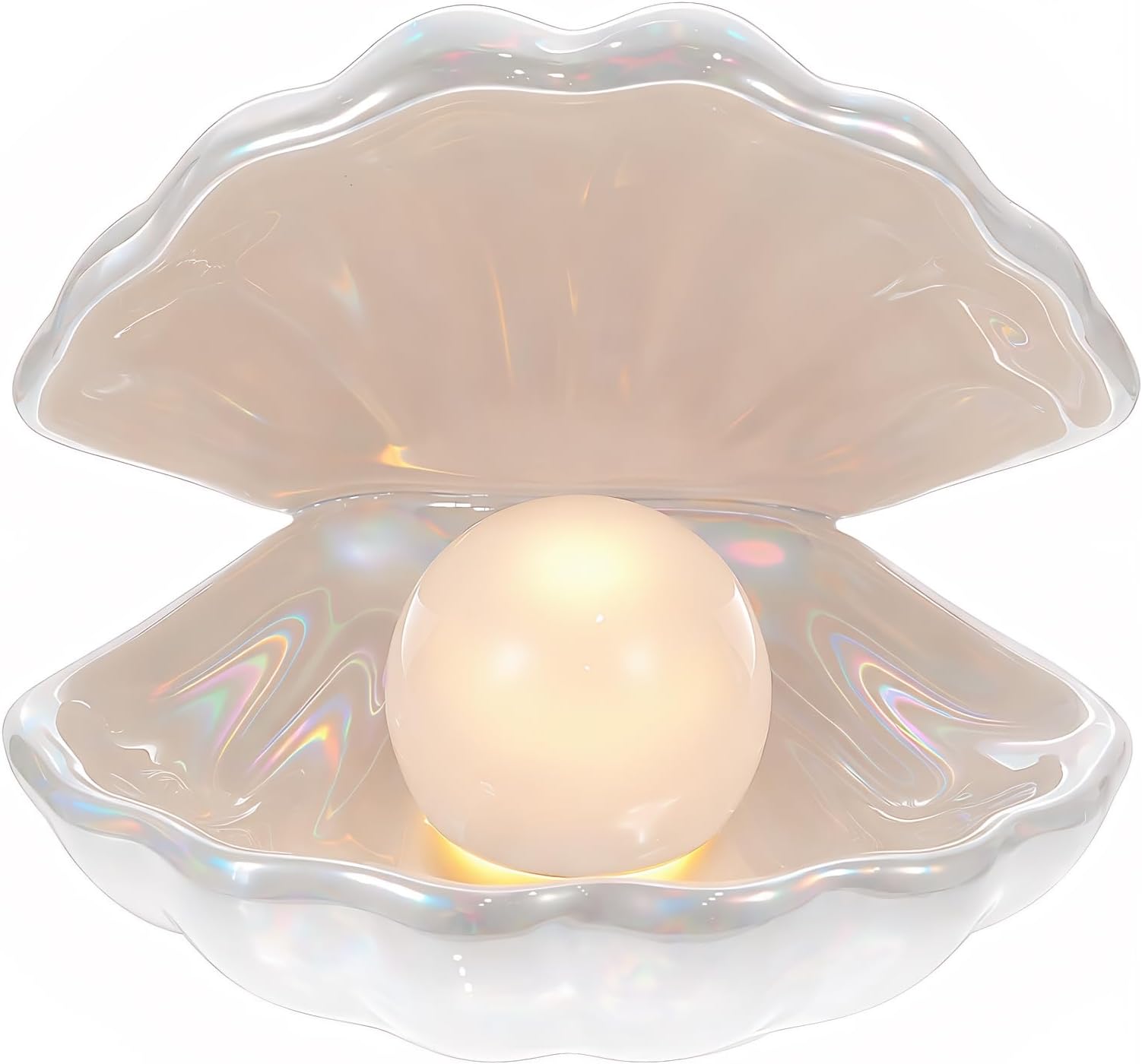 IMIKEYA Ceramic Shell Pearl Light, White LED Clam with Pearl Light in Shell Lamp for Tabletop Decoration, Souvenir, Birthday Gift