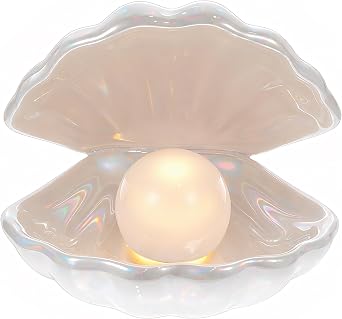 IMIKEYA Ceramic Shell Pearl Light, White LED Clam with Pearl Light in Shell Lamp for Tabletop Decoration, Souvenir, Birthday Gift