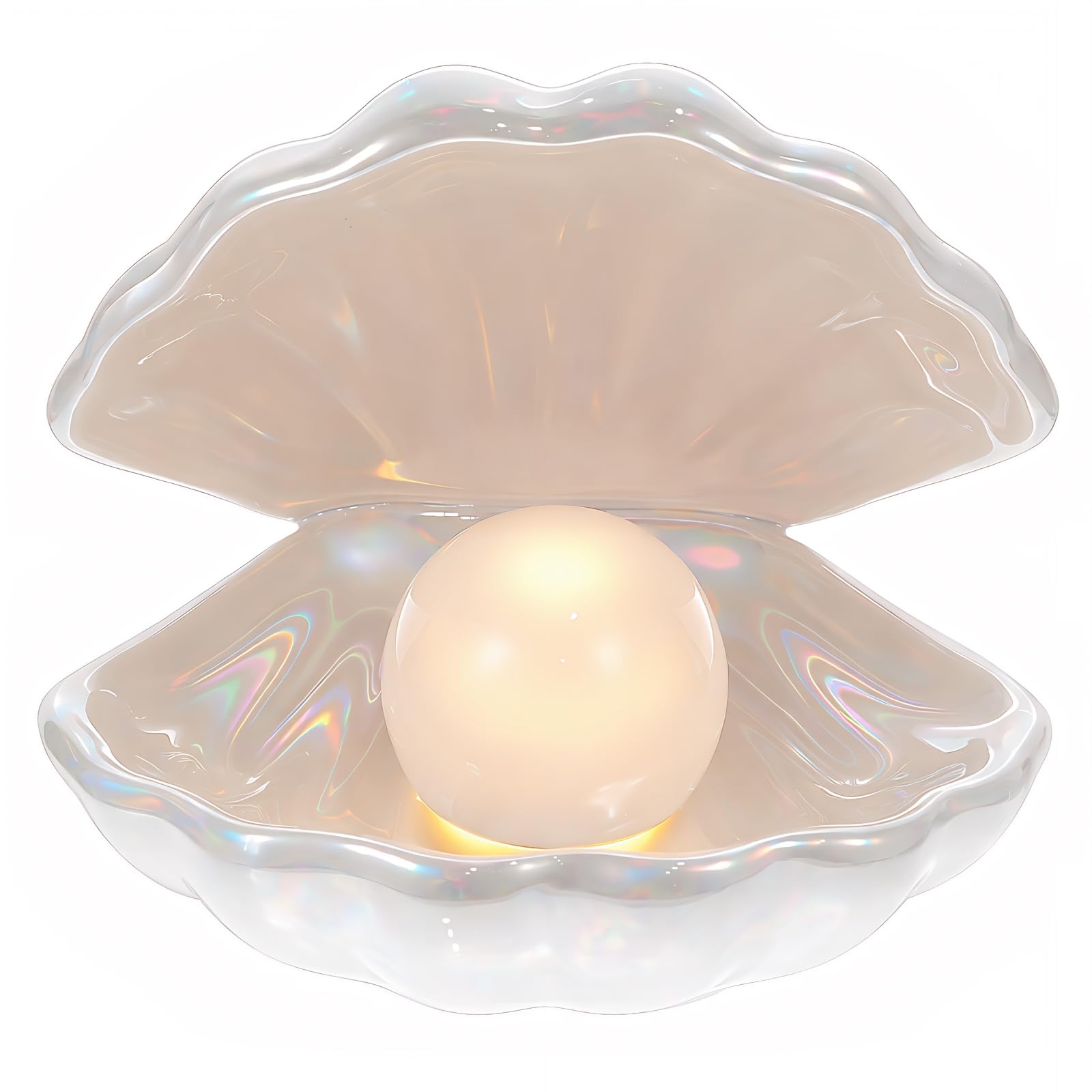 IMIKEYA Ceramic Shell Pearl Light, White LED Clam with Pearl Light