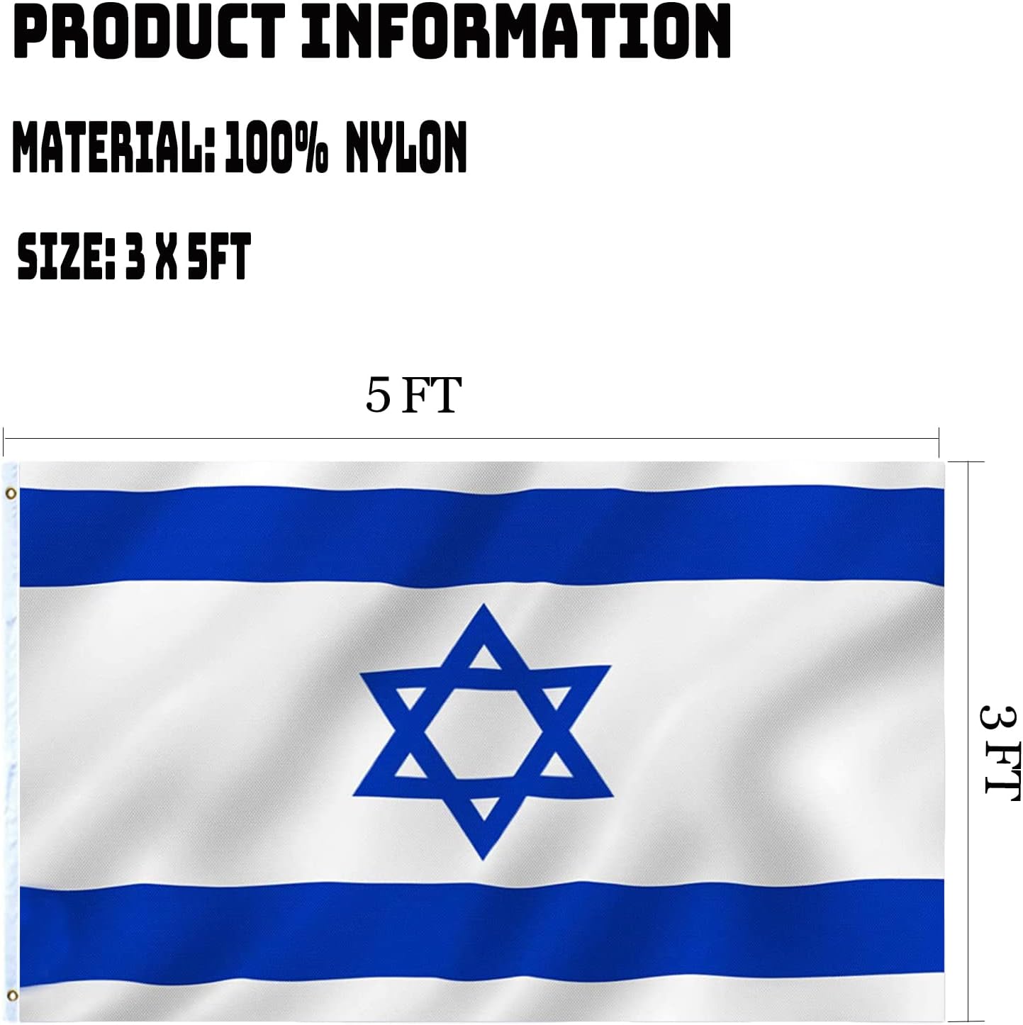Israeli Flag 3x5 Israel Flags Double Sided Outdoor Heavy Duty Isreal Flag 3 Ply Polyester Material with 2 Metal Grommets, 4 Rows of Stitching