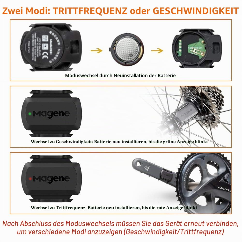 Magene S3 + Geschwindigkeitssensor und Trittfrequenzsensor, ANT+ und Buletooth 4.0 Drahtloser Fahrraddrehzahlsensor RPM Fahrradcomputer Sport & Freizeit