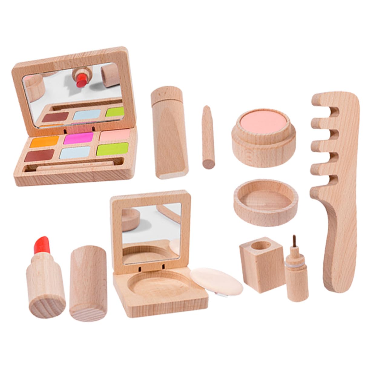 Abaodam Holz Schminkspielzeug Satz für Kinder mit Tragbares Schminkset für Mädchen Fördert Fantasie Rollenspiel Geschenk zu Weihnachten