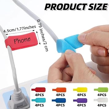 Cable Cord Labels Multi-Color, Write On Cord Labels, Reusable Multiple Uses Self-Adhesive Nylon Wrap-It Plug Tags for Organizing Wires, Identification at Home Office or Tech Setups, 8 Colors, 32 Pcs